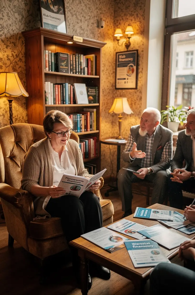 Zbliżenie na planer finansowy z wpisanymi celami oszczędnościowymi obok filiżanki kawy i notatnika.